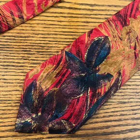 Portofino Collection Silk Tie Abstract Floral Dark Red, Purple, Gold, Blue - Picture 2 of 9